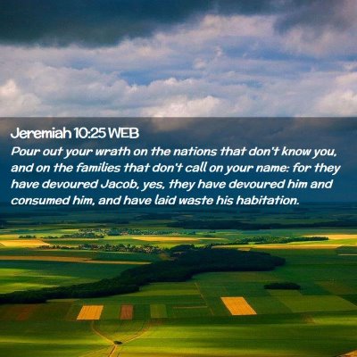 Picture 02 - Jeremiah 10:25 WEB - Pour out your wrath on the nations that don't - Bible Verse Picture