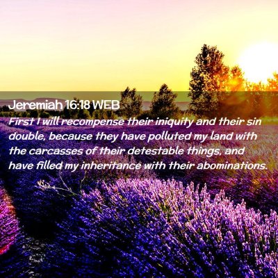 Picture 02 - Jeremiah 16:18 WEB - First I will recompense their iniquity and their - Bible Verse Picture