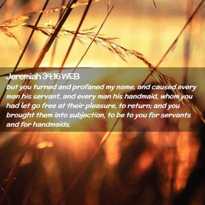 Picture 02 - Jeremiah 34:16 WEB - but you turned and profaned my name, and caused - Bible Verse Picture