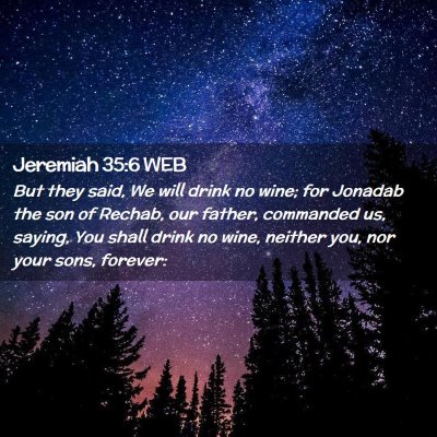 Picture 02 - Jeremiah 35:6 WEB - But they said, We will drink no wine; for Jonadab - Bible Verse Picture