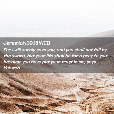 Picture 02 - Jeremiah 39:18 WEB - For I will surely save you, and you shall not - Bible Verse Picture