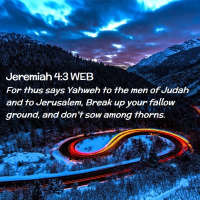 Picture 02 - Jeremiah 4:3 WEB - For thus says Yahweh to the men of Judah and to - Bible Verse Picture