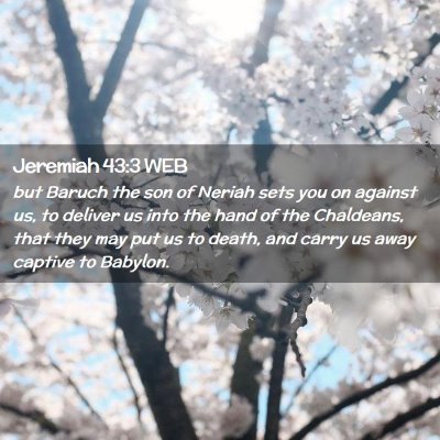 Picture 02 - Jeremiah 43:3 WEB - but Baruch the son of Neriah sets you on against - Bible Verse Picture