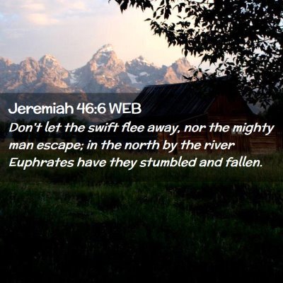 Picture 02 - Jeremiah 46:6 WEB - Don't let the swift flee away, nor the mighty man - Bible Verse Picture