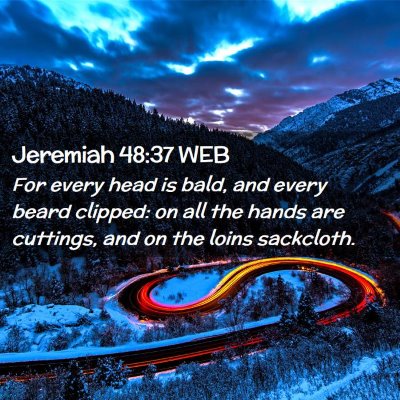 Picture 02 - Jeremiah 48:37 WEB - For every head is bald, and every beard clipped: - Bible Verse Picture