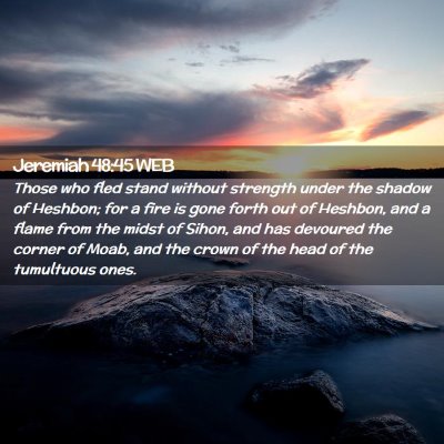 Picture 02 - Jeremiah 48:45 WEB - Those who fled stand without strength under the - Bible Verse Picture