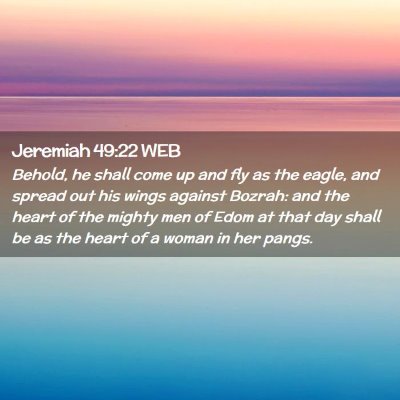 Picture 02 - Jeremiah 49:22 WEB - Behold, he shall come up and fly as the eagle, - Bible Verse Picture