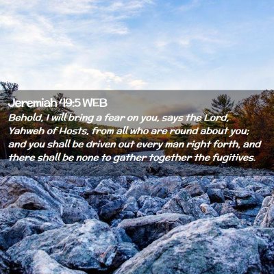 Picture 02 - Jeremiah 49:5 WEB - Behold, I will bring a fear on you, says the - Bible Verse Picture