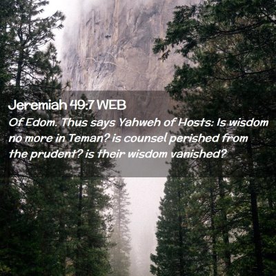 Picture 02 - Jeremiah 49:7 WEB - Of Edom. Thus says Yahweh of Hosts: Is wisdom no - Bible Verse Picture