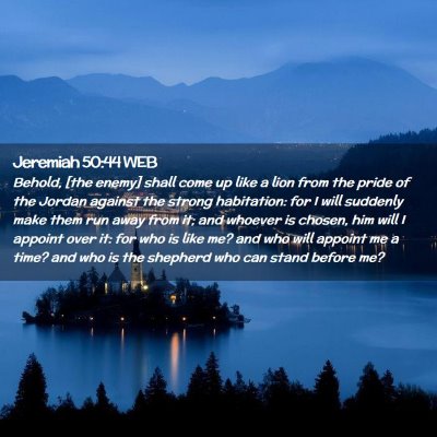Picture 02 - Jeremiah 50:44 WEB - Behold, [the enemy] shall come up like a lion - Bible Verse Picture