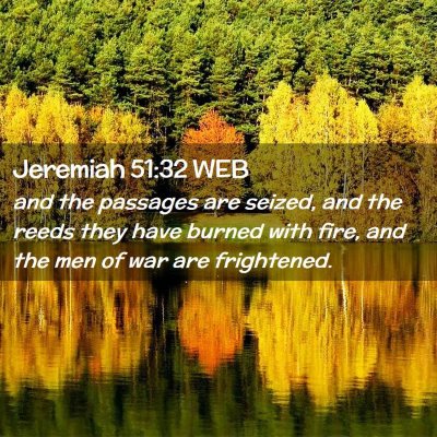 Picture 02 - Jeremiah 51:32 WEB - and the passages are seized, and the reeds they - Bible Verse Picture
