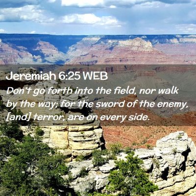 Picture 02 - Jeremiah 6:25 WEB - Don't go forth into the field, nor walk by the - Bible Verse Picture