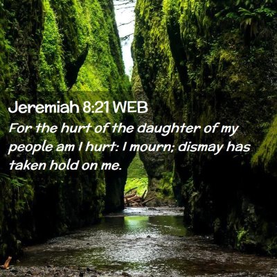 Picture 02 - Jeremiah 8:21 WEB - For the hurt of the daughter of my people am I - Bible Verse Picture