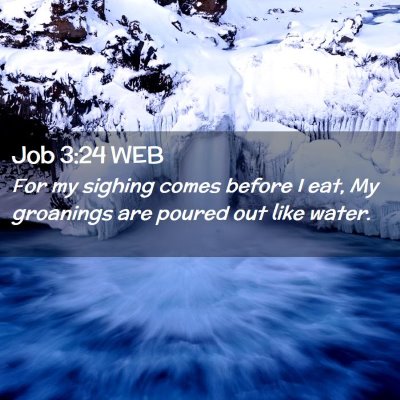 Picture 02 - Job 3:24 WEB - For my sighing comes before I eat, My groanings - Bible Verse Picture