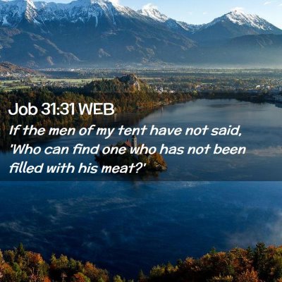 Picture 02 - Job 31:31 WEB - If the men of my tent have not said, 'Who can - Bible Verse Picture