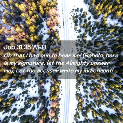 Picture 02 - Job 31:35 WEB - Oh that I had one to hear me! (Behold, here is my - Bible Verse Picture