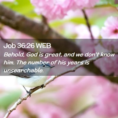 Picture 02 - Job 36:26 WEB - Behold, God is great, and we don't know him. The - Bible Verse Picture
