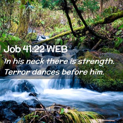 Picture 02 - Job 41:22 WEB - In his neck there is strength. Terror dances - Bible Verse Picture