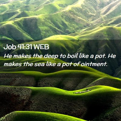 Picture 02 - Job 41:31 WEB - He makes the deep to boil like a pot. He makes - Bible Verse Picture