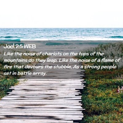 Picture 02 - Joel 2:5 WEB - Like the noise of chariots on the tops of the - Bible Verse Picture