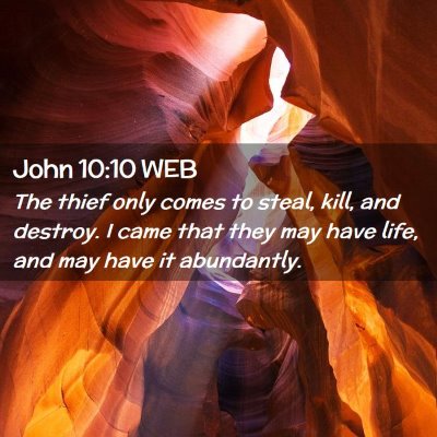 Picture 02 - John 10:10 WEB - The thief only comes to steal, kill, and destroy. - Bible Verse Picture