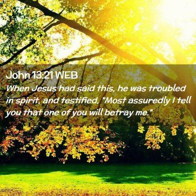Picture 02 - John 13:21 WEB - When Jesus had said this, he was troubled in - Bible Verse Picture