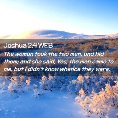 Picture 02 - Joshua 2:4 WEB - The woman took the two men, and hid them; and she - Bible Verse Picture