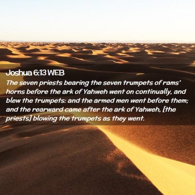 Picture 02 - Joshua 6:13 WEB - The seven priests bearing the seven trumpets of - Bible Verse Picture