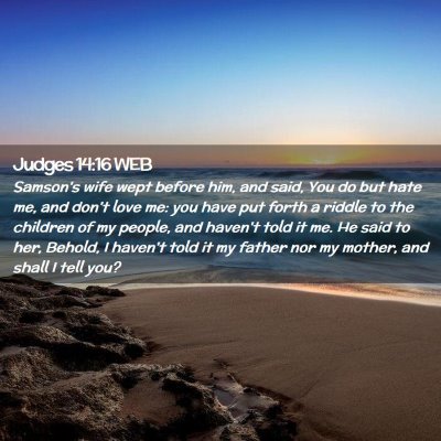 Picture 02 - Judges 14:16 WEB - Samson's wife wept before him, and said, You do - Bible Verse Picture
