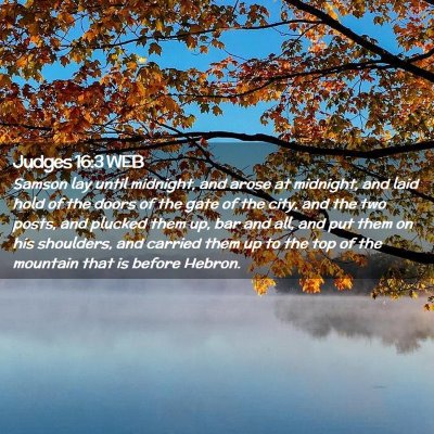 Picture 02 - Judges 16:3 WEB - Samson lay until midnight, and arose at midnight, - Bible Verse Picture
