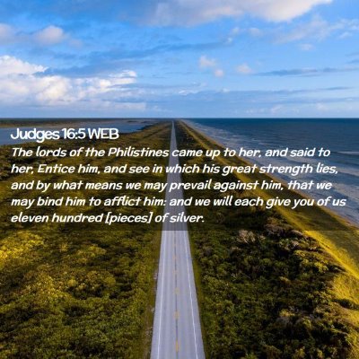 Picture 02 - Judges 16:5 WEB - The lords of the Philistines came up to her, and - Bible Verse Picture