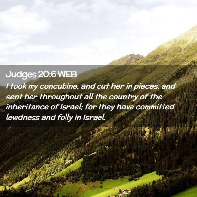 Picture 02 - Judges 20:6 WEB - I took my concubine, and cut her in pieces, and - Bible Verse Picture