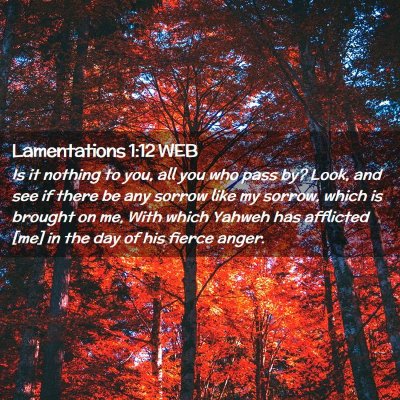 Picture 02 - Lamentations 1:12 WEB - Is it nothing to you, all you who pass by? Look, - Bible Verse Picture