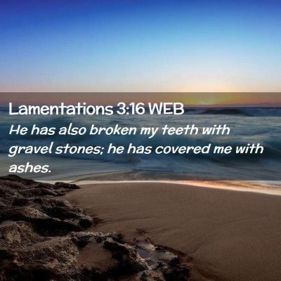 Picture 02 - Lamentations 3:16 WEB - He has also broken my teeth with gravel stones; - Bible Verse Picture