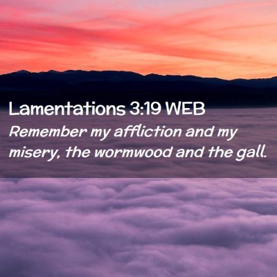 Picture 02 - Lamentations 3:19 WEB - Remember my affliction and my misery, the - Bible Verse Picture