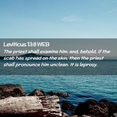 Picture 02 - Leviticus 13:8 WEB - The priest shall examine him; and, behold, if the - Bible Verse Picture