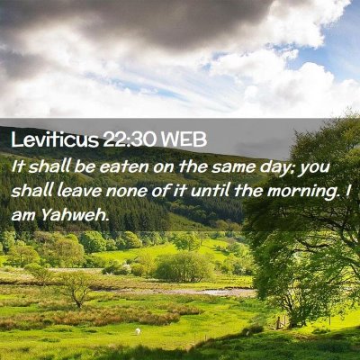 Picture 02 - Leviticus 22:30 WEB - It shall be eaten on the same day; you shall - Bible Verse Picture