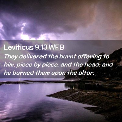 Picture 02 - Leviticus 9:13 WEB - They delivered the burnt offering to him, piece - Bible Verse Picture