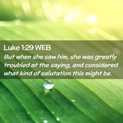 Picture 02 - Luke 1:29 WEB - But when she saw him, she was greatly troubled at - Bible Verse Picture