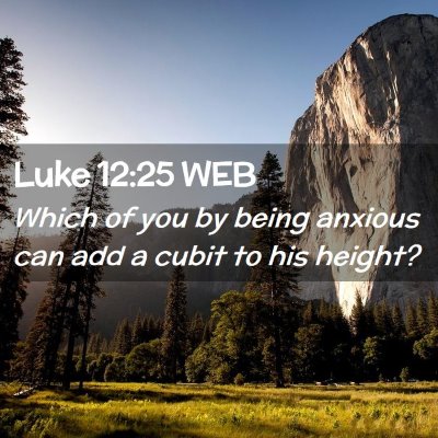Picture 02 - Luke 12:25 WEB - Which of you by being anxious can add a cubit to - Bible Verse Picture