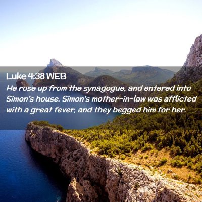 Picture 02 - Luke 4:38 WEB - He rose up from the synagogue, and entered into - Bible Verse Picture