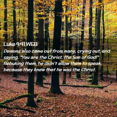 Picture 02 - Luke 4:41 WEB - Demons also came out from many, crying out, and - Bible Verse Picture