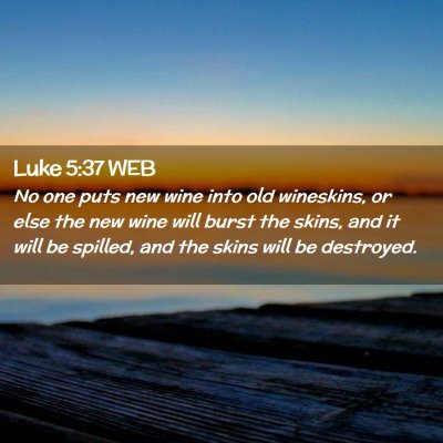 Picture 02 - Luke 5:37 WEB - No one puts new wine into old wineskins, or else - Bible Verse Picture