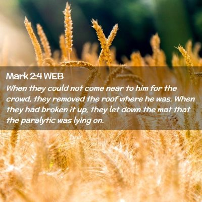 Picture 02 - Mark 2:4 WEB - When they could not come near to him for the - Bible Verse Picture
