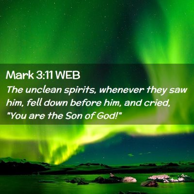 Picture 02 - Mark 3:11 WEB - The unclean spirits, whenever they saw him, fell - Bible Verse Picture