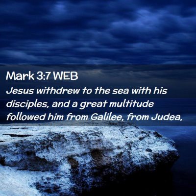 Picture 02 - Mark 3:7 WEB - Jesus withdrew to the sea with his disciples, and - Bible Verse Picture