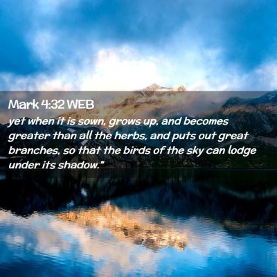 Picture 02 - Mark 4:32 WEB - yet when it is sown, grows up, and becomes - Bible Verse Picture