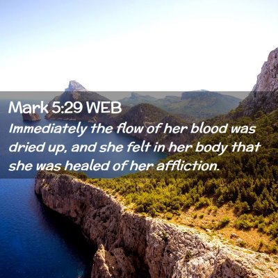 Picture 02 - Mark 5:29 WEB - Immediately the flow of her blood was dried up, - Bible Verse Picture