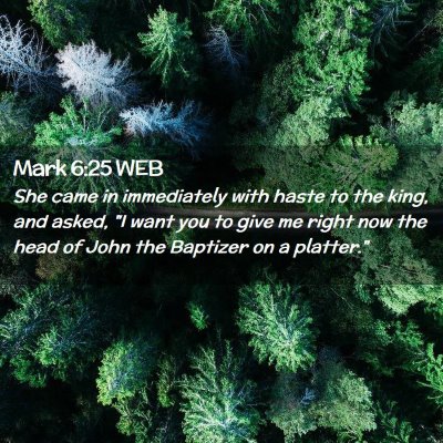 Picture 02 - Mark 6:25 WEB - She came in immediately with haste to the king, - Bible Verse Picture