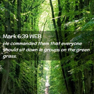 Picture 02 - Mark 6:39 WEB - He commanded them that everyone should sit down - Bible Verse Picture